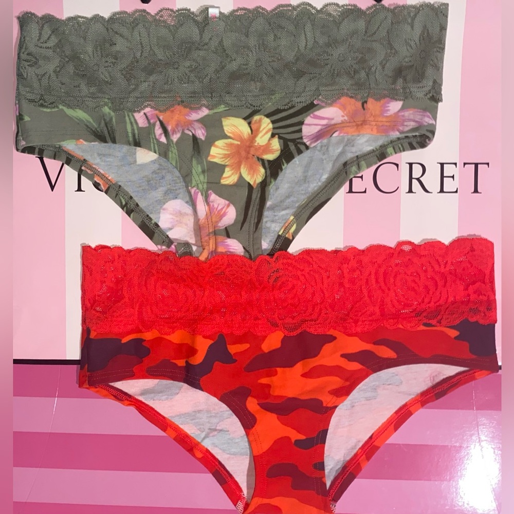 2 Victoria’s Secret Pink Panties bundle pink cotton panties  lace hipster camo